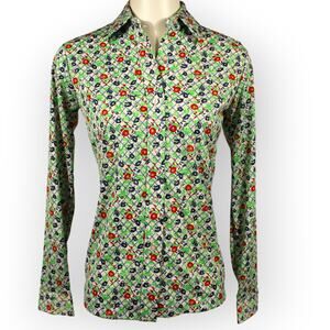 Vintage Sears Polyester Button-Up Blouse (S) Floral NWT Deadstock Long-Sleeve